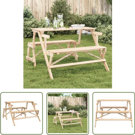 vidaXL Table de pique-nique avec bancs sapin massif 2 en 1 convertible