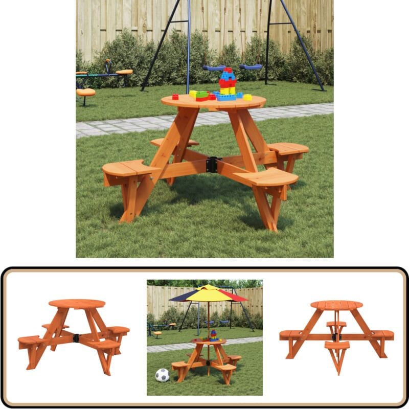 Table de pique-nique pour 4 enfants avec trou de parasol rond - Vidaxl