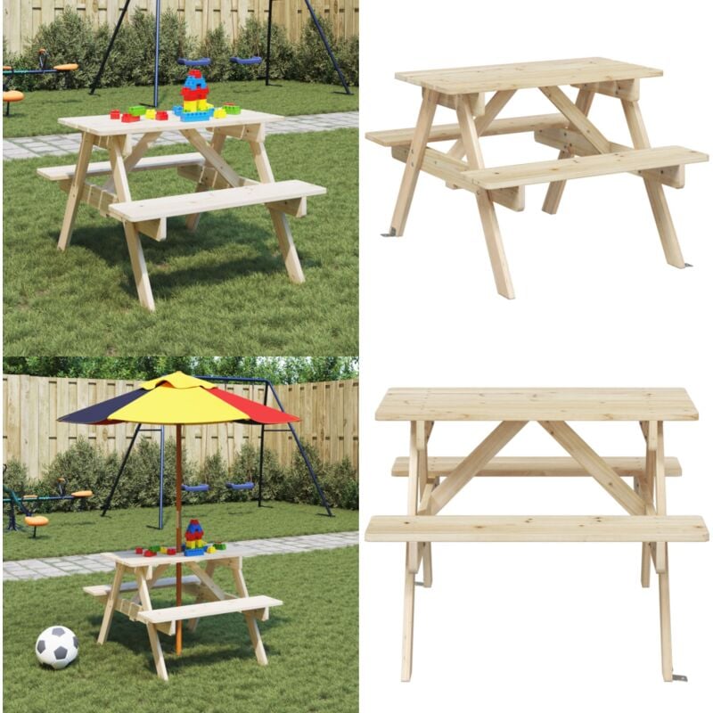 Table de pique-nique pour 4 enfants avec trou de parasol sapin - Vidaxl