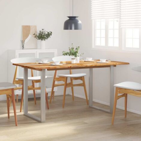 Vidaxl – Table de salle à manger 160x80x76 cm en bois d'acacia massif – Pieds en acier – Surface polie et laquée – Style industriel rustique