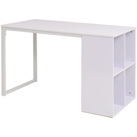 Vidaxl – Table d'écriture blanche 120x60x75 cm – Bureau en bois d'ingénierie avec finition mélaminée – 4 compartiments de rangement – Structure en acier