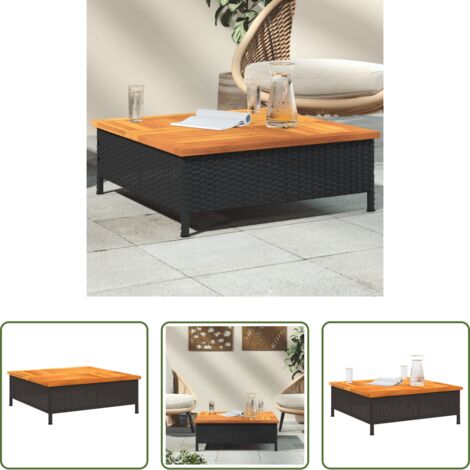 vidaXL Table en bois d'acacia -  Table de jardin noir 70x70x25 cm résine tressée et bois acacia