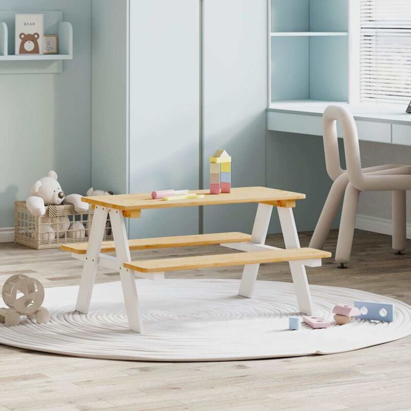 Table et bancs pour enfants IRUN blanc 90x79,5x50cm bois massif vidaXL