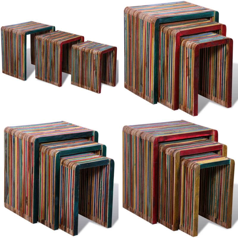 Table gigogne 3 pcs Teck recyclé coloré - Vidaxl