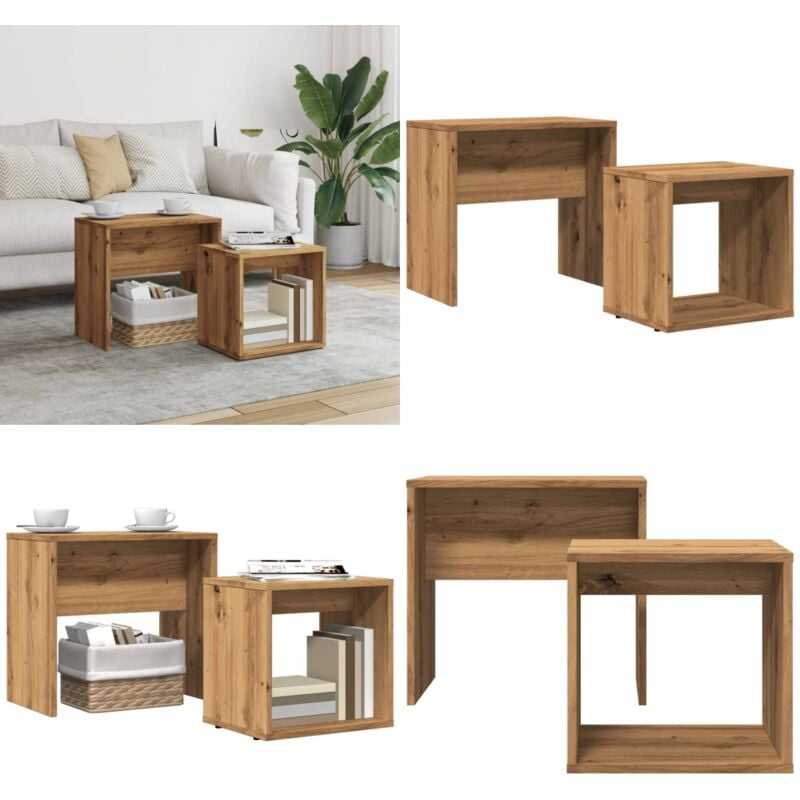vidaXL Tables basses gigognes 2 pcs chêne artisanal bois d'ingénierie