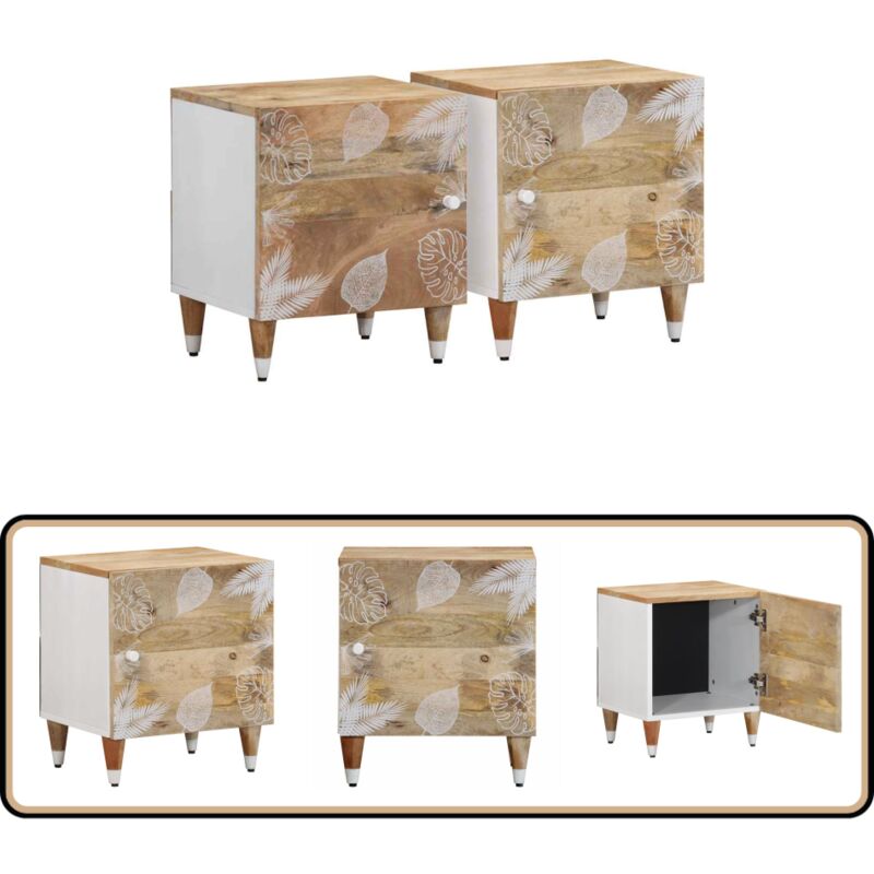 Tables de chevet 2 pcs 40x33,5x46 cm Bois de manguier solide - Vidaxl