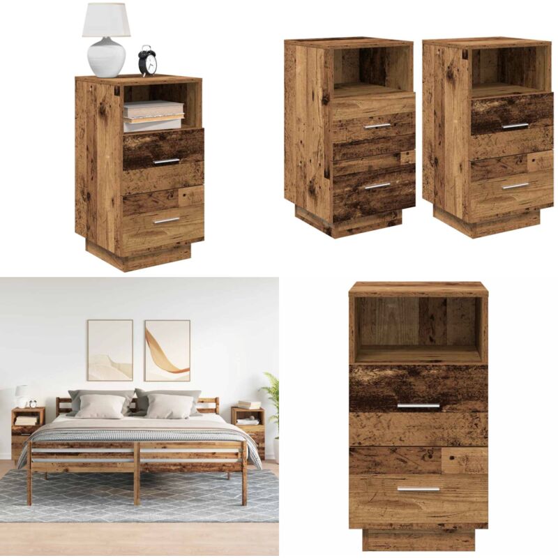 vidaXL Tables de chevet 2 pcs avec 2 tiroirs vieux bois 36x36x68 cm