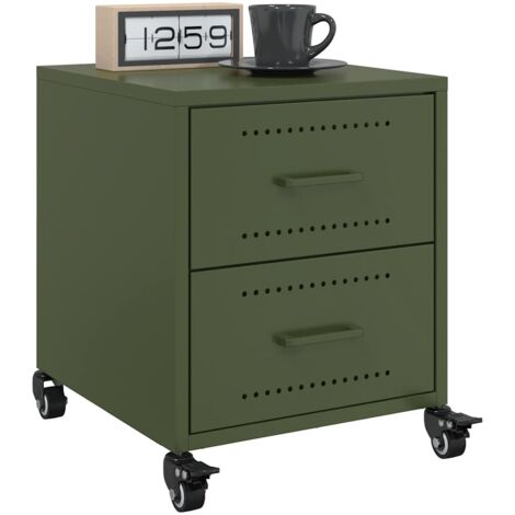 vidaXL Tables de chevet 2 pcs vert olive 36x39x43,5 cm acier