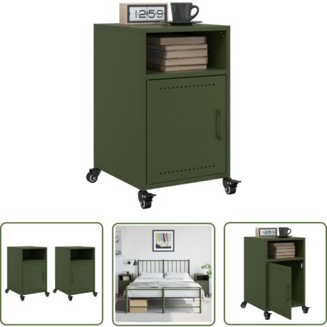 vidaXL Tables de chevet 2 pcs vert olive 36x39x59 cm acier