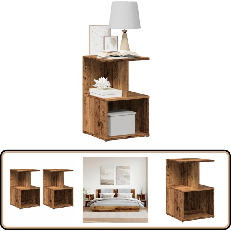 Tables de chevet 2 pcs vieux bois 35x35x55 cm bois d'ingénierie - Vidaxl