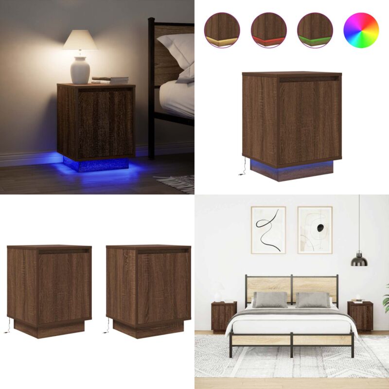 Tables de chevet avec lumières led 2pcs chêne marron 38x34x50cm - Vidaxl