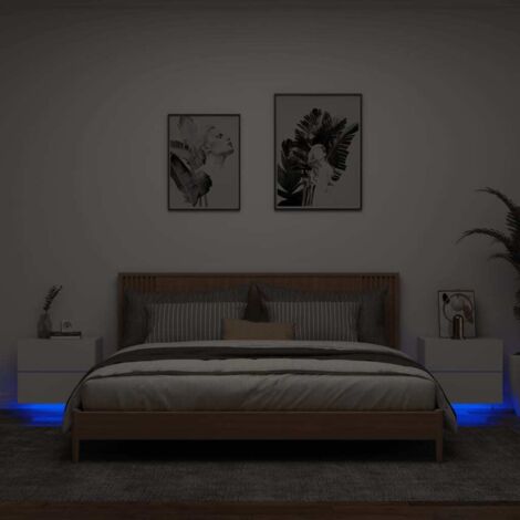 Vidaxl – Tables de chevet murales 2 pcs – Bois d'ingénierie blanc – Dimensions 50 x 39 x 41 cm – Lumières LED RVB intégrées