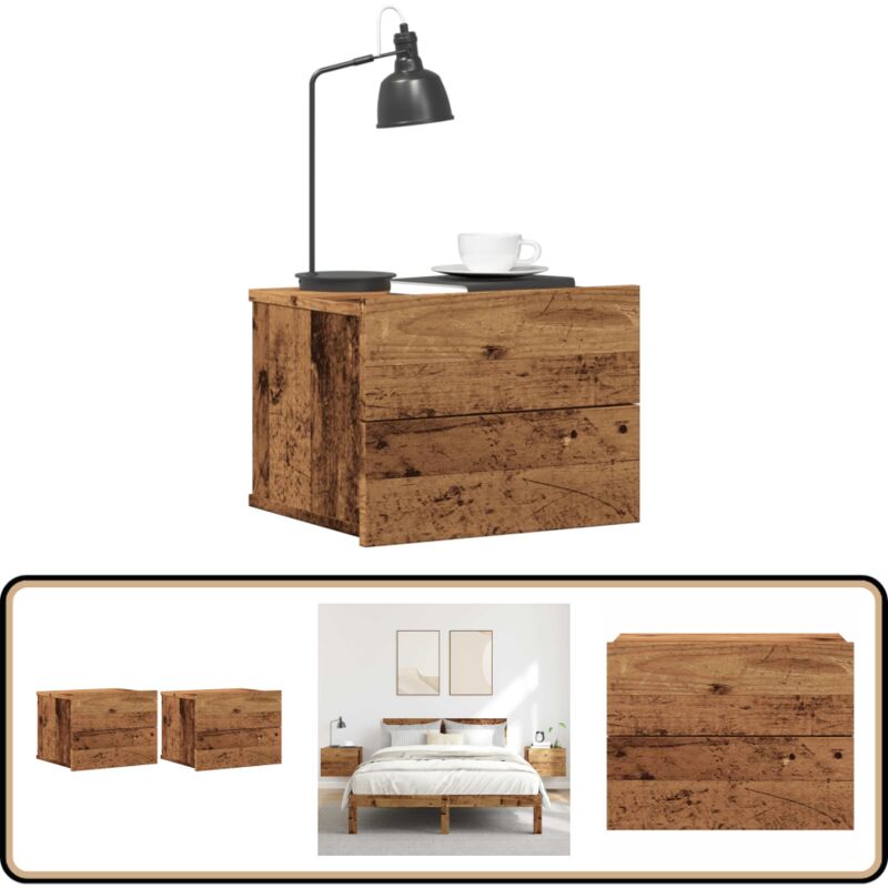 Tables de chevet murales 2 pcs vieux bois 40x32x30 cm - Vidaxl