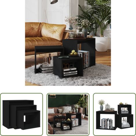 vidaXL Tables de chevet -  Tables gigognes 3 pcs Noir Aggloméré