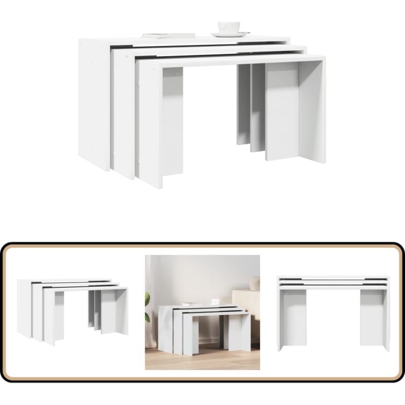 Tables gigognes 3 pcs blanc bois d'ingénierie - Vidaxl