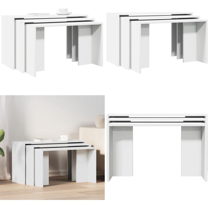 Tables gigognes 3 pcs blanc bois d'ingénierie - Vidaxl