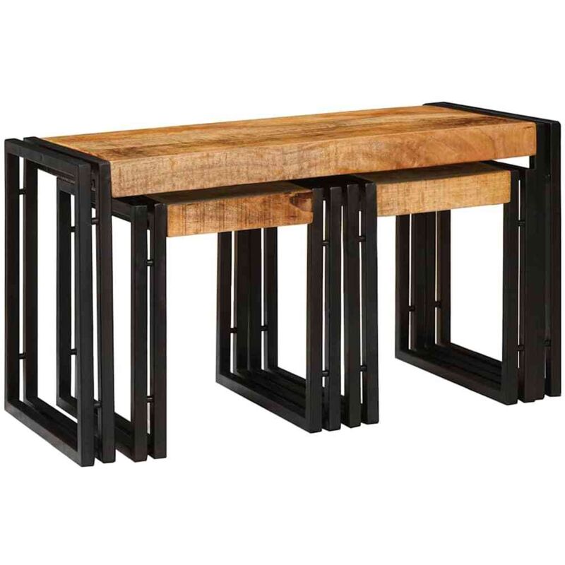 Vidaxl - Table Gigogne 3 pcs Bois de mangue solide rugueux et un métal