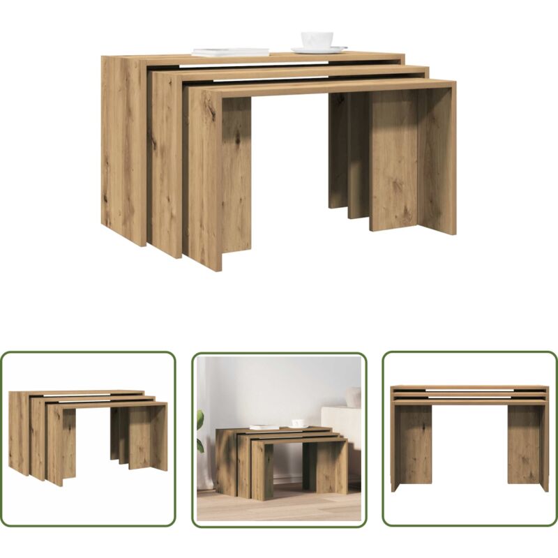 VidaXL Tables gigognes 3 pcs chêne artisanal bois d'ingénierie
