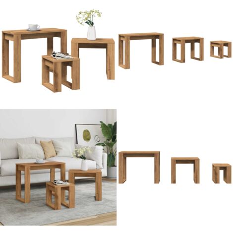 vidaXL Tables gigognes 3 pcs chêne artisanal bois d'ingénierie