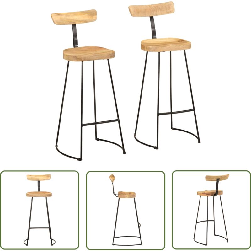 vidaXL Tabourets de bar lot de 2 49x43x103 cm bois de manguier massif