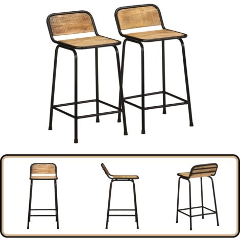 vidaXL Tabourets de bar lot de 2 bois massif manguier brut