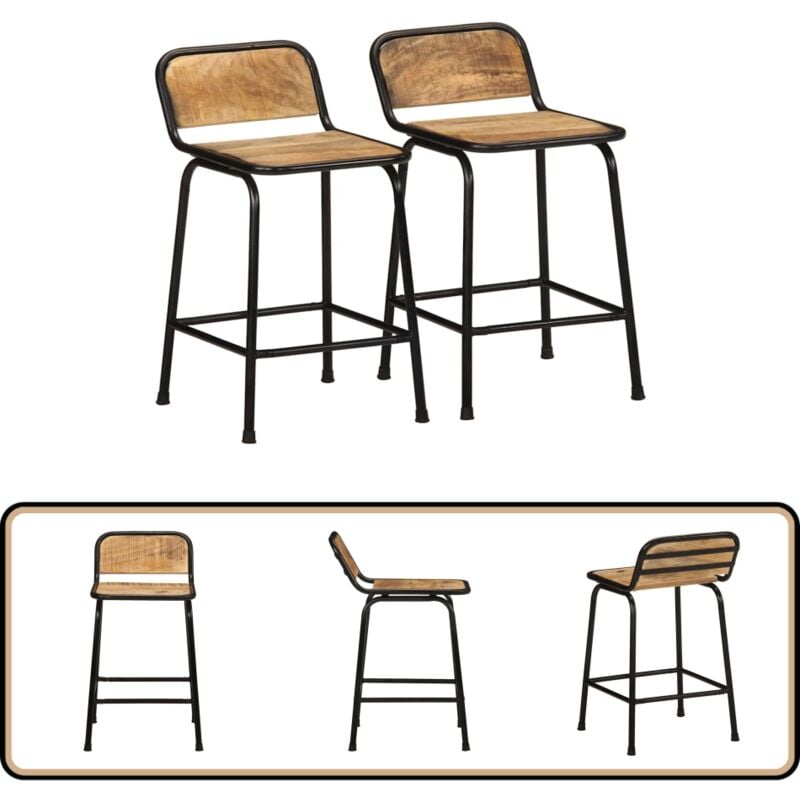 Vidaxl - Tabourets de bar lot de 2 pcs bois massif manguier brut