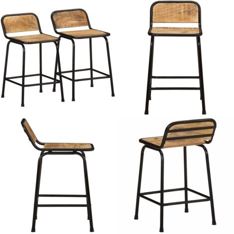 vidaXL Tabourets de bar lot de 2 pcs bois massif manguier brut