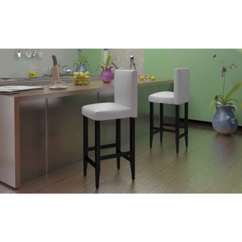 Vidaxl – Lot de 4 tabourets de bar blancs en similicuir – Hauteur d'assise 75 cm – Repose-pieds ergonomique – Structure en bois stable