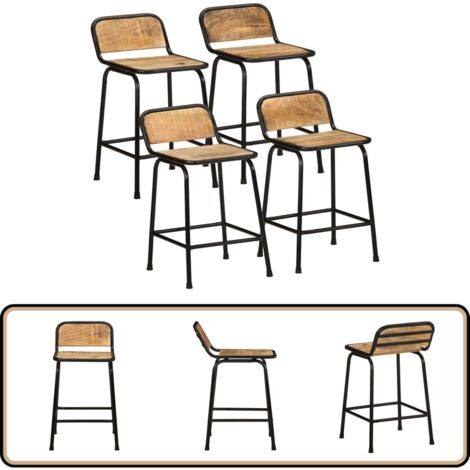vidaXL Tabourets de bar lot de 4 bois massif manguier brut