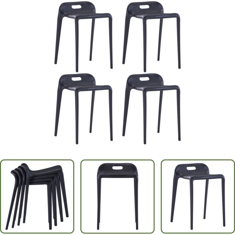vidaXL Tabouret de cuisine - Tabourets empilables lot de 4 noir plastique