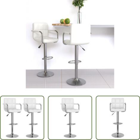 vidaXL Taburete ajustable -  Taburetes de cocina 2 unidades cuero sintético blanco