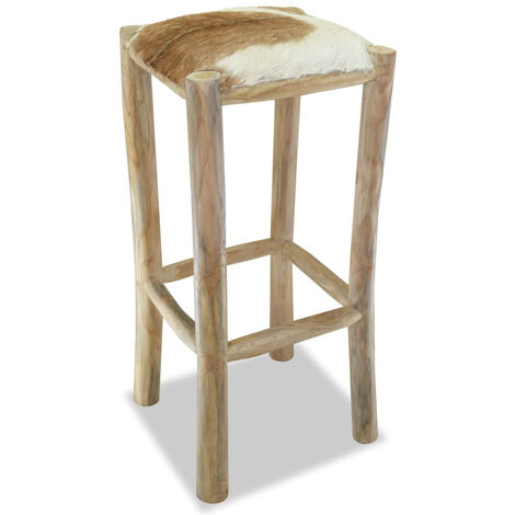 vidaXL Taburete de cocina de cuero auténtico y madera de teca maciza - Beige