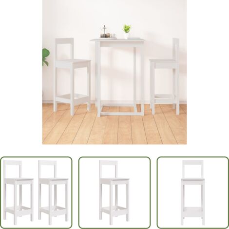 vidaXL Taburete de cocina -  Taburetes altos 2 uds madera maciza pino blanco 40x41,5x112 cm