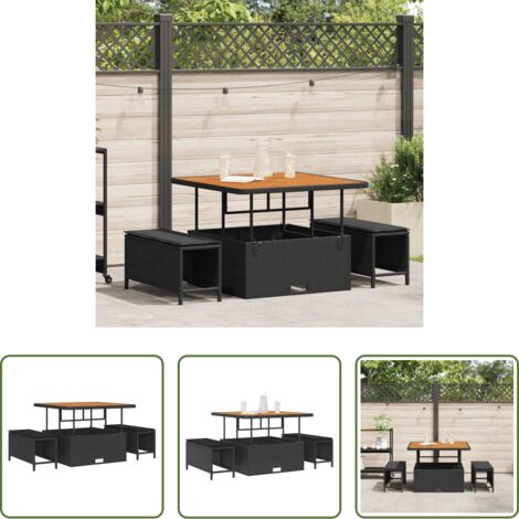 vidaXL Taburete de jardín -  Conjunto de Comedor de Jardín Negro ratán sintético