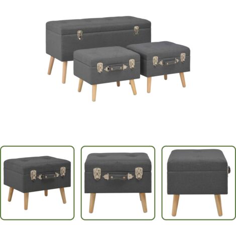 vidaXL Taburete de tela - Taburetes de almacenamiento 3 piezas gris oscuro de tela