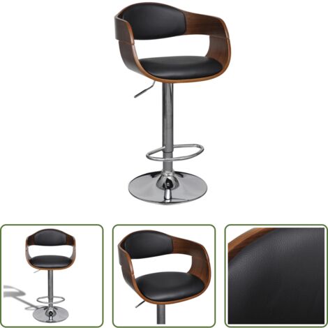 vidaXL Taburete ergonómico -  Taburete de barra de cocina madera curvada y cuero sintético