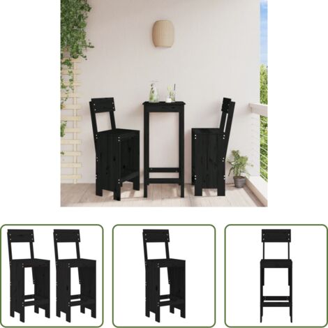 vidaXL Taburete exterior -  Taburetes de cocina 2 uds madera de pino negro 40x48,5x115,5 cm