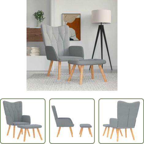 vidaXL Taburete -  Sillón relax con taburete tela gris claro