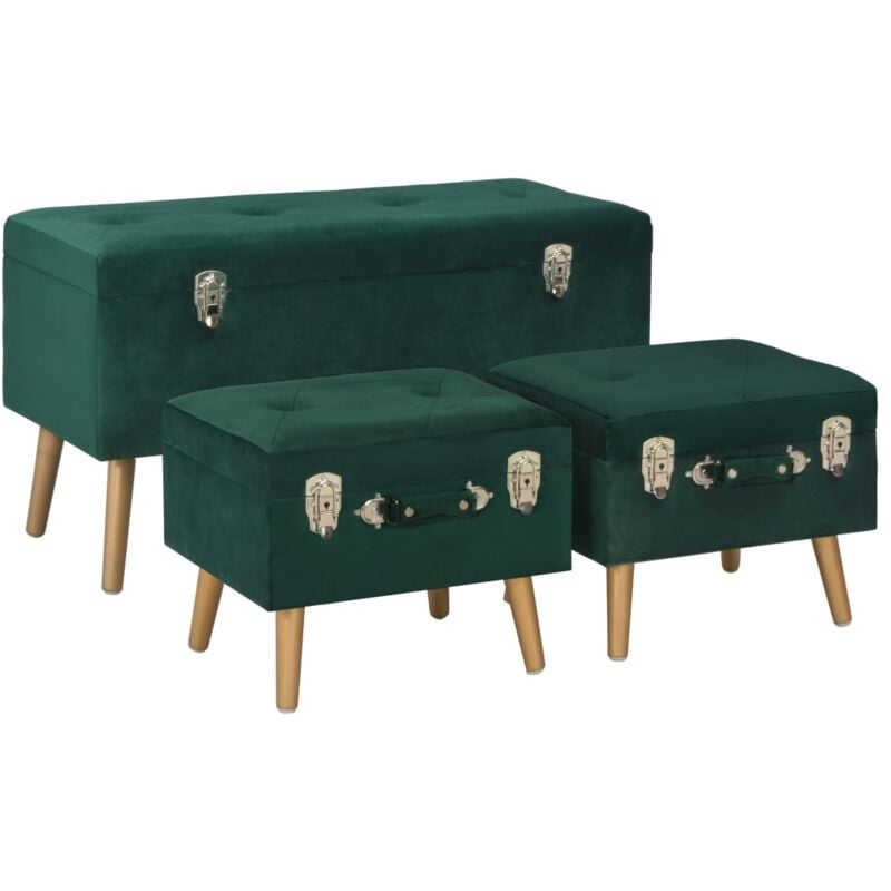 

vidaXL Taburetes de almacenamiento 3 piezas terciopelo verde - Verde