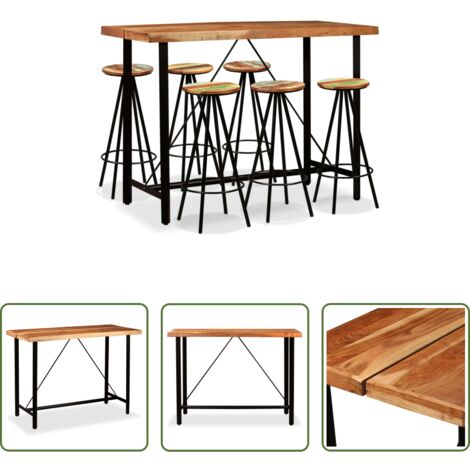 vidaXL Taburetes de bar -  Set de muebles de bar 7 piezas madera de acacia y reciclada
