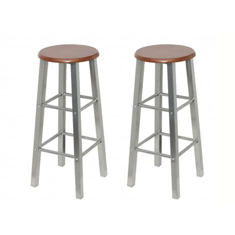 vidaXL Taburetes de cocina 2 unidades de acero con asiento MDF (no se puede enviar a Baleares)