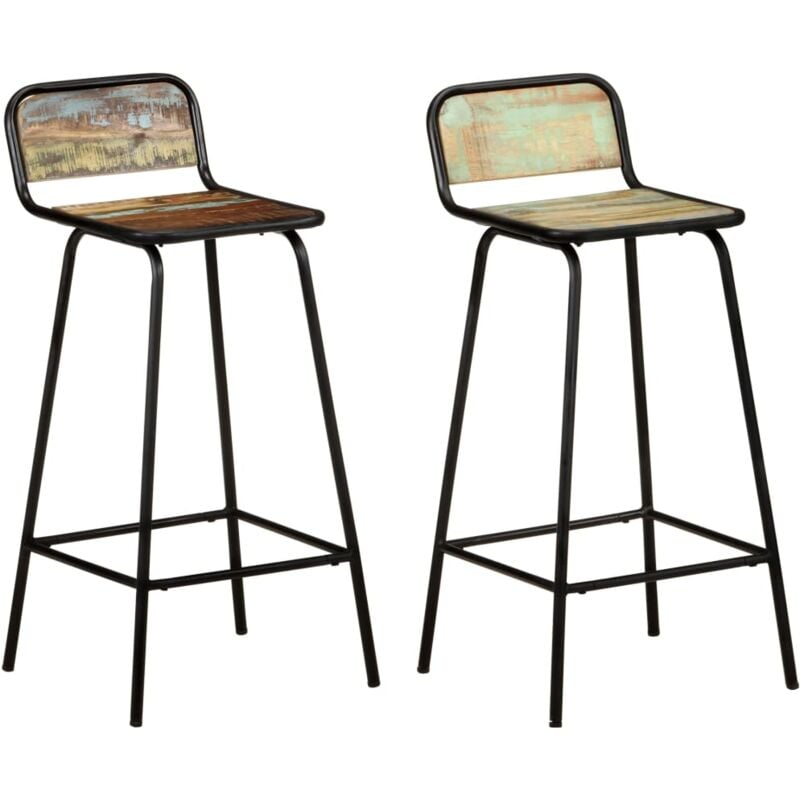 

vidaXL Taburetes de cocina madera maciza 2 unidades de reciclada - Marrón