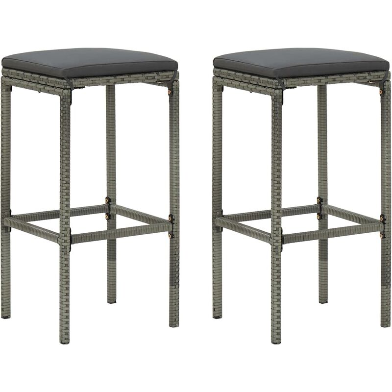

vidaXL Taburetes de cocina con cojines 2 uds ratán sintético gris - Gris