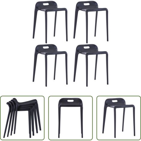 vidaXL Taburetes de cocina -  Taburetes apilables 4 unidades plástico negro