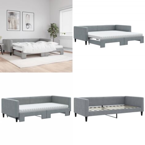 vidaXL Tagesbett Ausziehbar mit Matratze Hellgrau 100x200 cm Stoff
