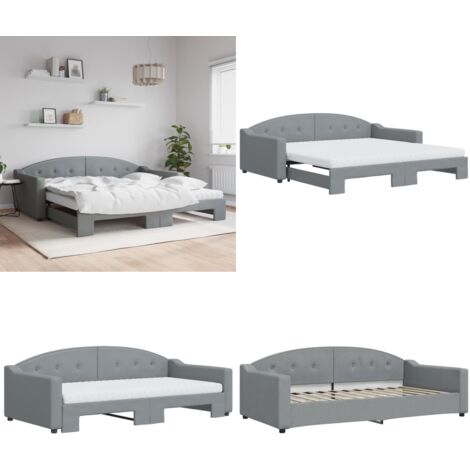 vidaXL Tagesbett Ausziehbar mit Matratze Hellgrau 100x200 cm Stoff