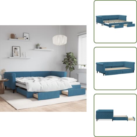 vidaXL Tagesbett Ausziehbar mit Schubladen Blau 100x200 cm Samt