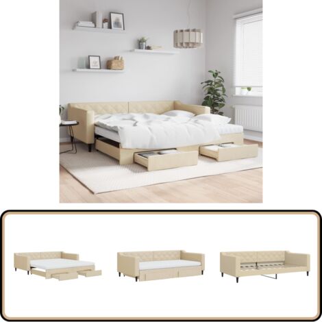 vidaXL Tagesbett Ausziehbar mit Schubladen Creme 100x200 cm Stoff