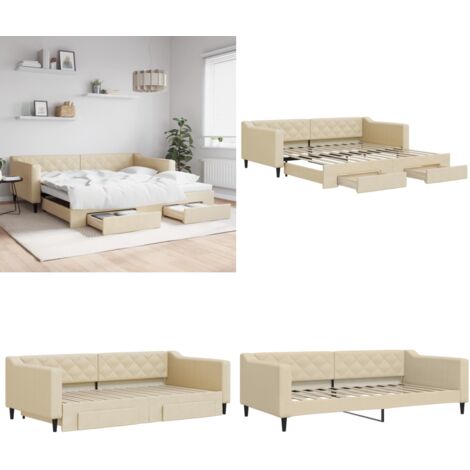 vidaXL Tagesbett Ausziehbar mit Schubladen Creme 100x200 cm Stoff