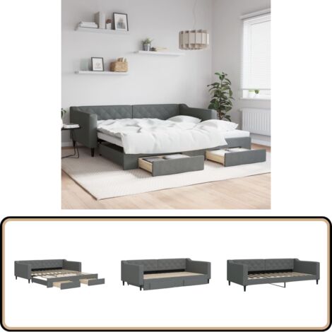 vidaXL Tagesbett Ausziehbar mit Schubladen Dunkelgrau 100x200 cm Stoff